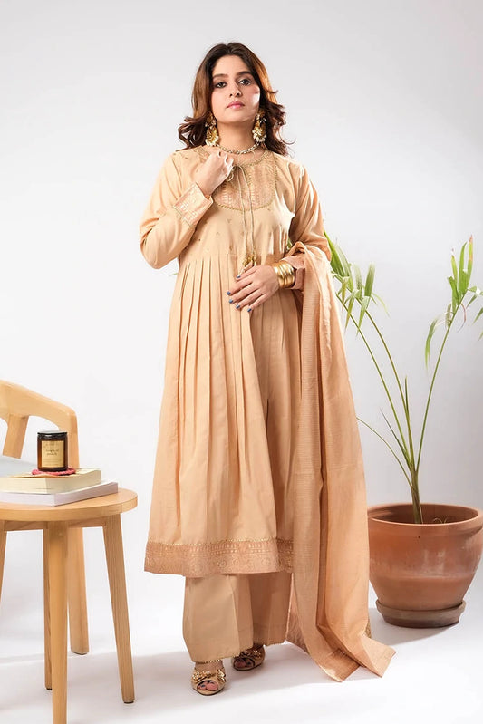 Picture of Senorita - Women Eid Dress - Fawn & Gold - Casual Plus 3 Piece Suit - LBD-03393 - Available at Raja Sahib