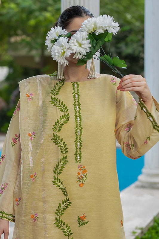 Tasneem Shamim - Asymmetrical Vine Embroidered Metallique Organza - Talia