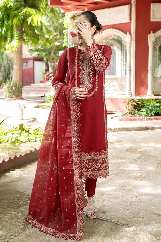 Tasneem Shamim - Maroon Hand Embellished Metallique Organza - Ruby