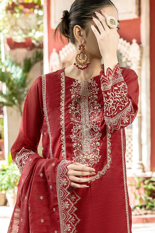 Tasneem Shamim - Maroon Hand Embellished Metallique Organza - Ruby