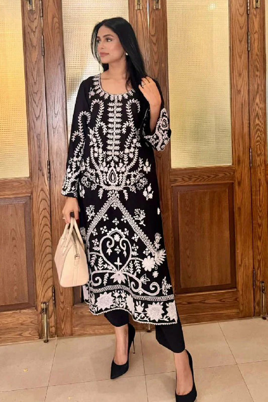 Picture of Manahils - Black Ari Embroidered Tunic - Available at Raja Sahib