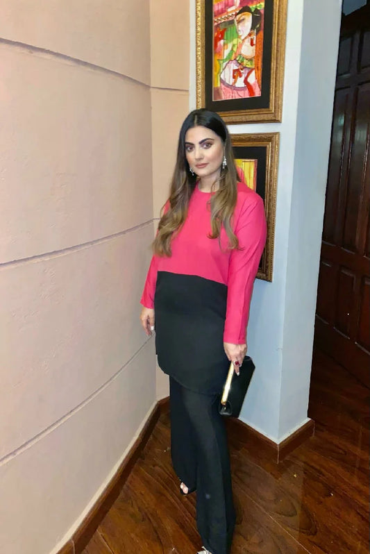 Picture of Manahils - Black & Pink Co-Ord Set - Available at Raja Sahib