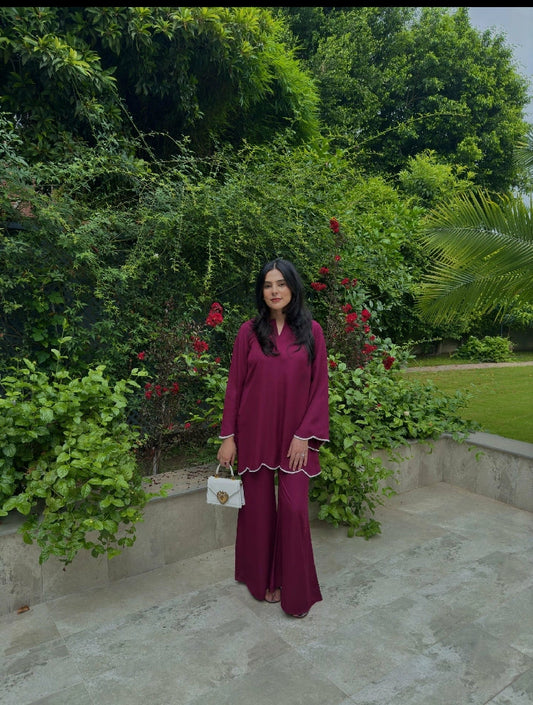Picture of Manahils - Burgundy Co-Ord Set - Available at Raja Sahib
