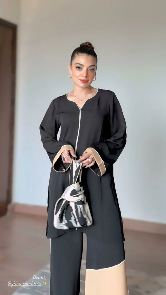 Picture of Manahils - Black & Fone Co-Ord Set - Available at Raja Sahib