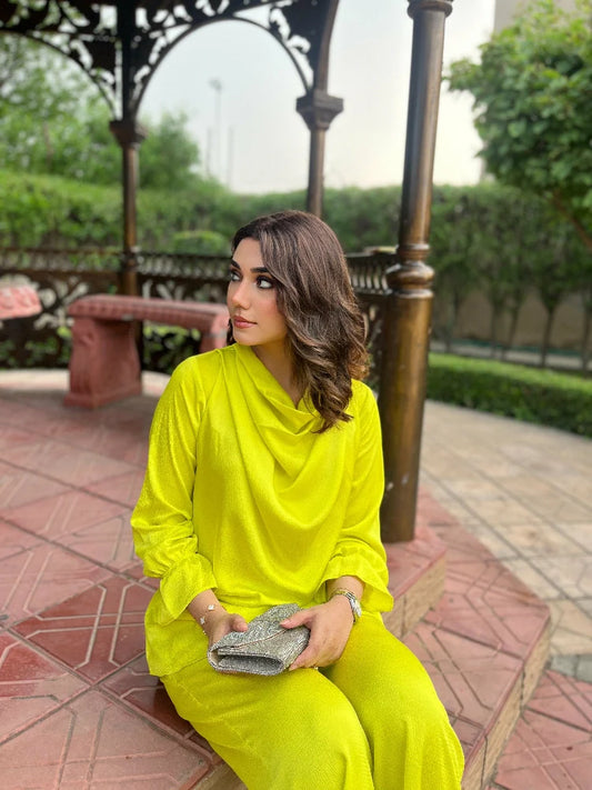 Picture of Manahils - Cowl Neck Lime - Available at Raja Sahib