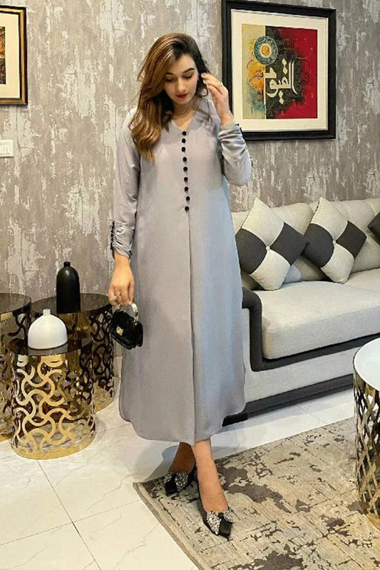 Picture of Manahils - Grey Button Set Two Pc - Available at Raja Sahib