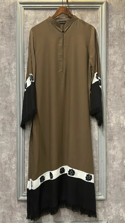 Picture of Manahils - Khaki Brown Embroidery Fringes - Available at Raja Sahib