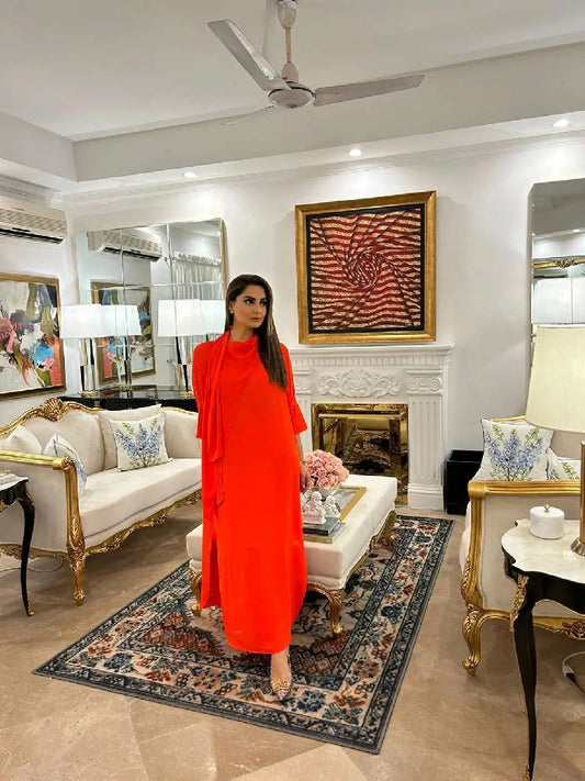 Picture of Manahils - Orange Blend Drape (Two Pc) - Available at Raja Sahib