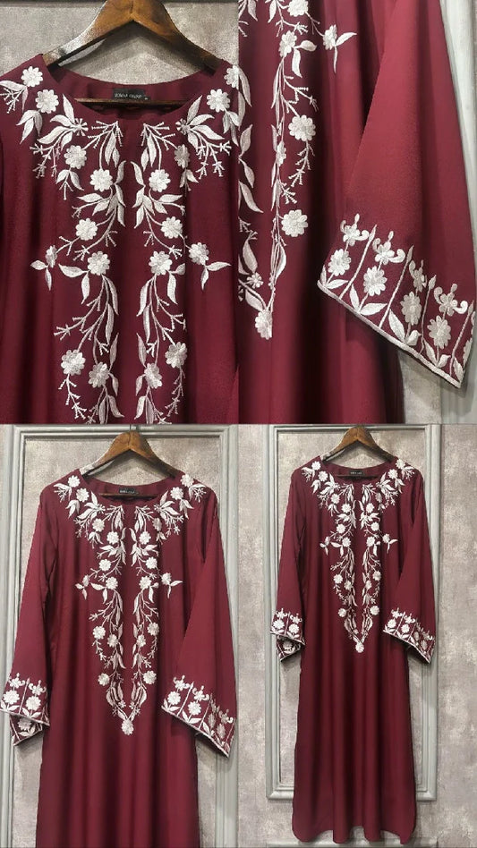 Picture of Manahils - Burgundy Embroidered Set - Available at Raja Sahib