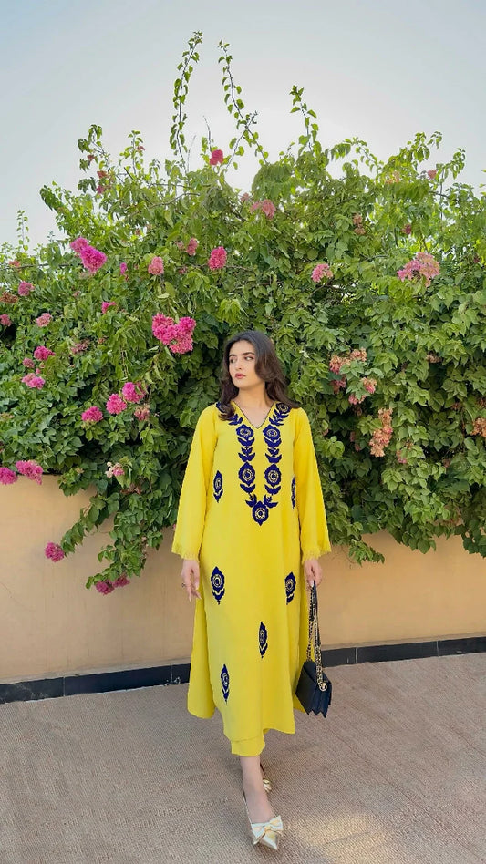Picture of Manahils - Yellow Ari Embroidered Set - Available at Raja Sahib