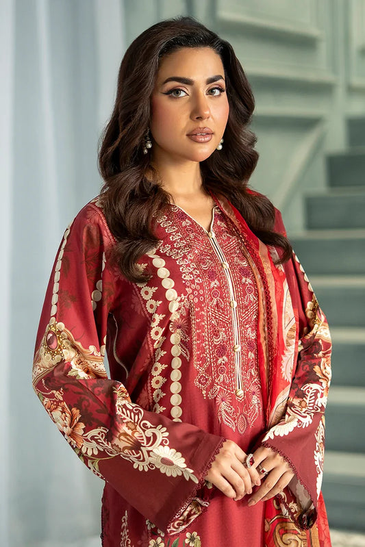 Picture of Meerak - 3 PC Embroidered Linen Pret - Rust Ember - Available at Raja Sahib