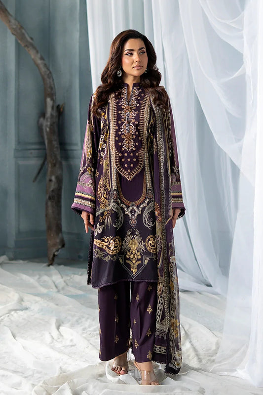Picture of Meerak - 3 PC Embroidered Linen Pret - Royal Plum - Available at Raja Sahib