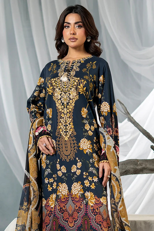 Picture of Meerak - 3 PC Embroidered Linen Pret - Navy Charm - Available at Raja Sahib