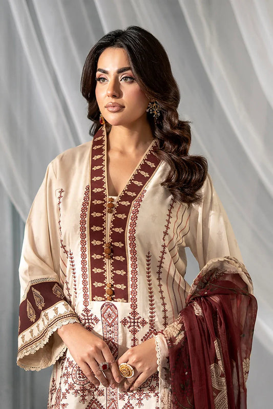 Picture of Meerak - 3 PC Embroidered Linen Pret - Beige Rose - Available at Raja Sahib