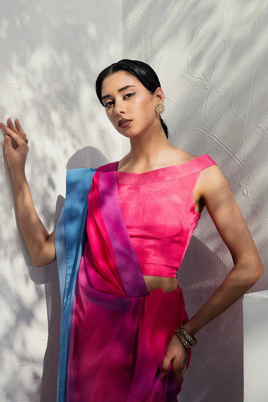 Picture of Nooran's - Renee Saree Collection - Elegant Pink & Blue - Available at Raja Sahib