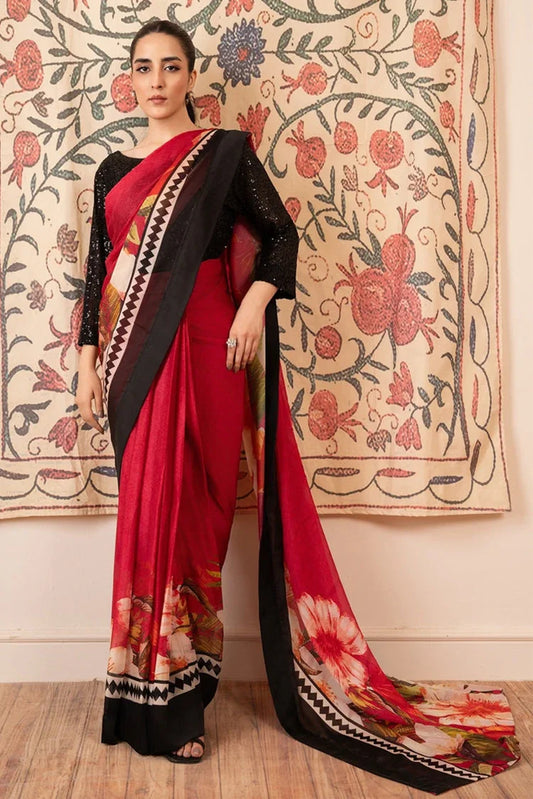 Picture of Stitch Vibes - Morganite RTW Collection - 3 PC - Maroon - Black Saree - Available at Raja Sahib
