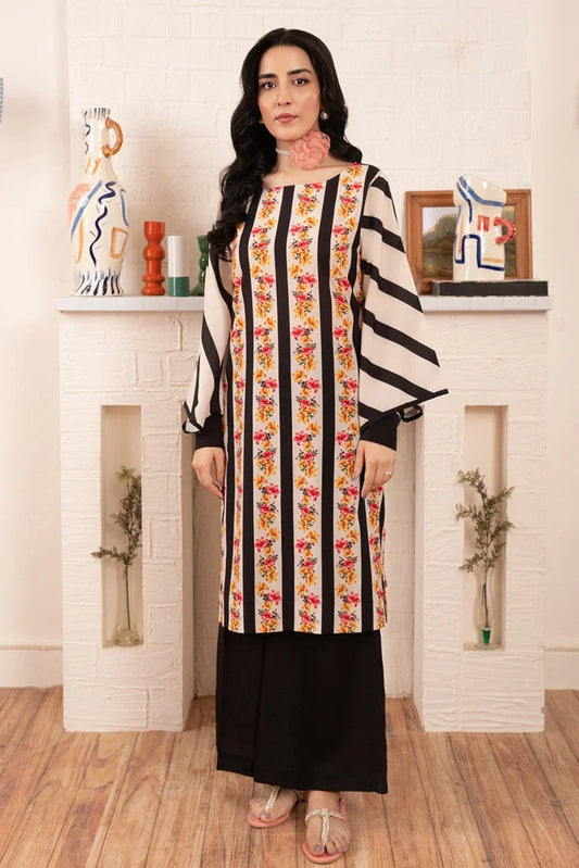 Picture of Stitch Vibes - Morganite RTW Collection - 1 PC - Striped Floral Shirt - Available at Raja Sahib