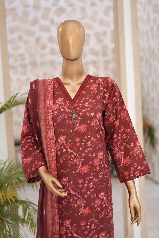 Picture of Suntex Fabrics - Maroon Printed Lawn Suit - 3 Piece - Available at Raja Sahib