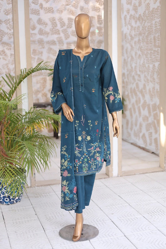 Suntex Fabrics - Teal Printed Lawn Suit - 3 Piece