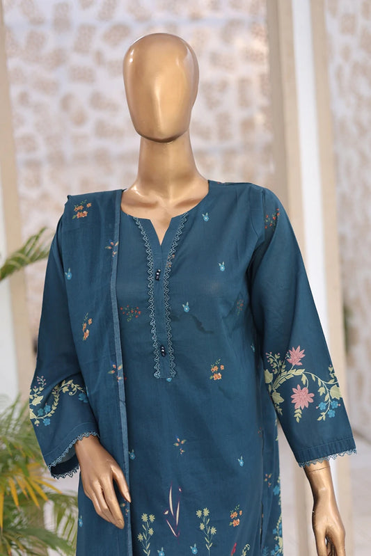 Picture of Suntex Fabrics - Teal Printed Lawn Suit - 3 Piece - Available at Raja Sahib