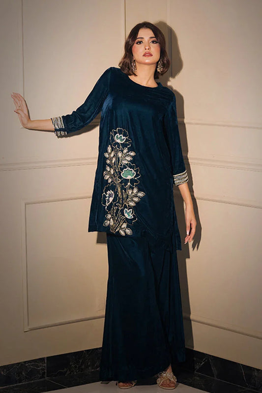 Picture of RJ'S Pret - Velours Exclusive Velvet Collection - Deep Sea Green - Available at Raja Sahib