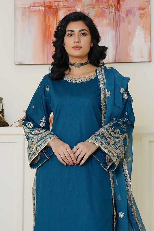 Picture of Threads & Weaves - Embroidered Lawn 3 Piece Suit - Elegant Teal Blue - Available at Raja Sahib
