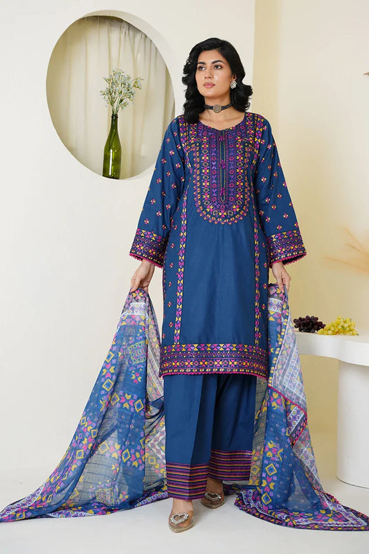 Picture of Threads & Weaves - Embroidered Lawn 3 Piece Suit - Royal Blue - Available at Raja Sahib
