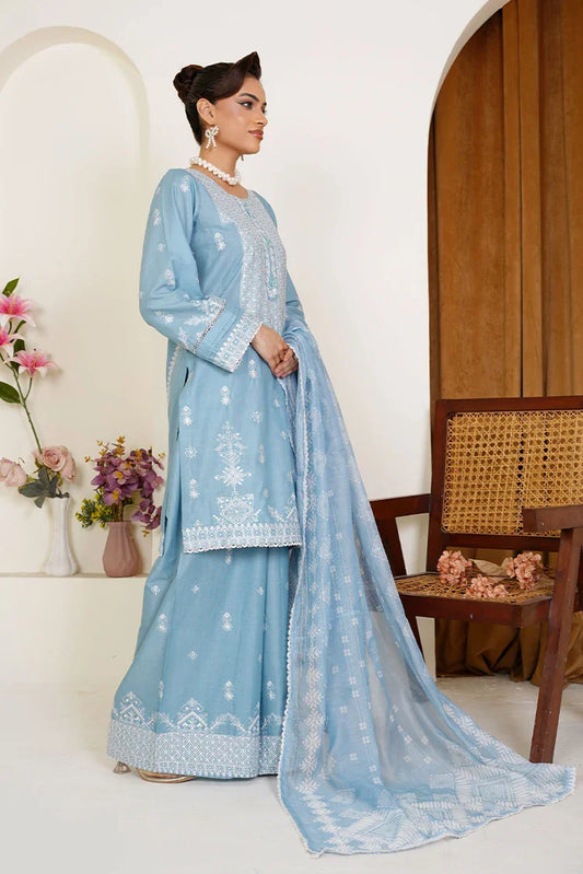 Picture of Threads & Weaves - Embroidered Lawn 3 Piece Suit - Powder Blue - Available at Raja Sahib