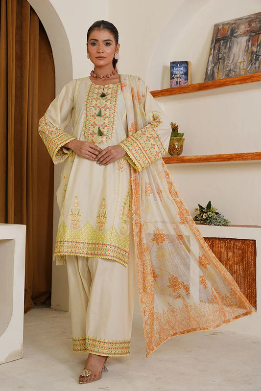 Picture of Threads & Weaves - Embroidered Lawn 3 Piece Suit - Citrus - Available at Raja Sahib
