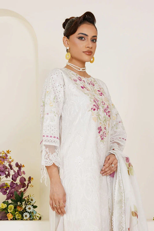 Picture of Threads & Weaves - Embroidered Lawn 3 Piece Suit - White - Available at Raja Sahib