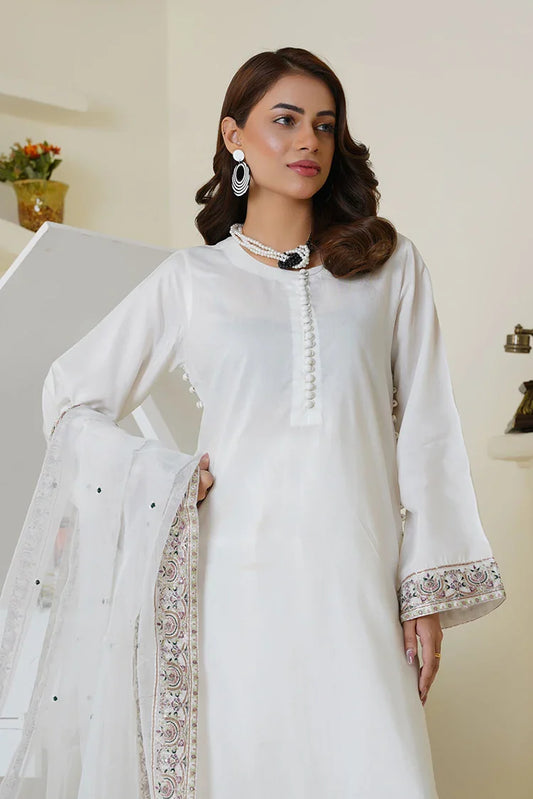 Picture of Threads & Weaves - Embroidered Viscose 3-Piece Suit - Ivory White - Available at Raja Sahib