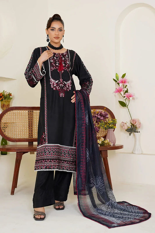Picture of Threads & Weaves - Embroidered Viscose 3-Piece Pret Suit - Black & Maroon - Available at Raja Sahib