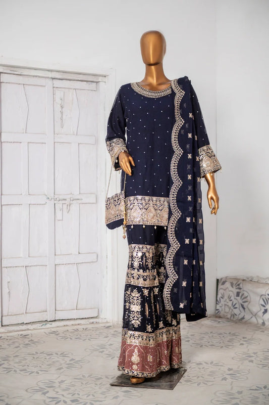 Picture of Saira Sultana - Gharara Collection - Haniya - Navy Blue - Available at Raja Sahib
