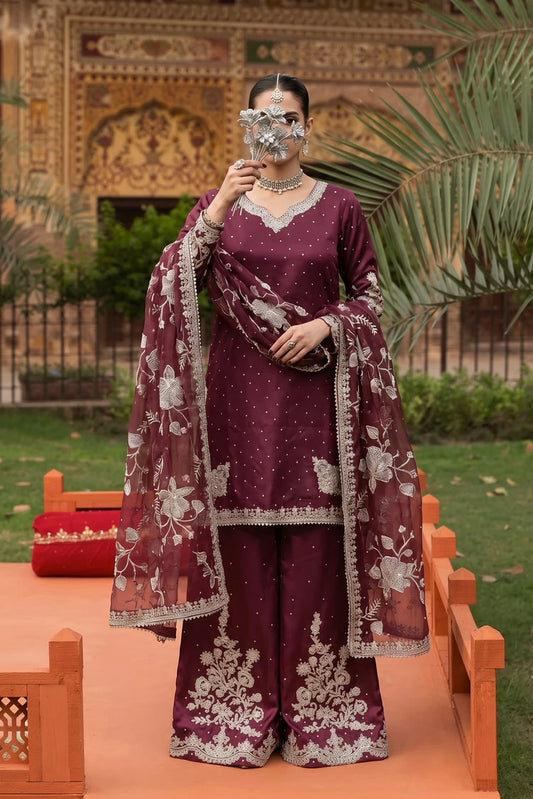 Saira Sultana - Haya - Maroon - 3 Piece