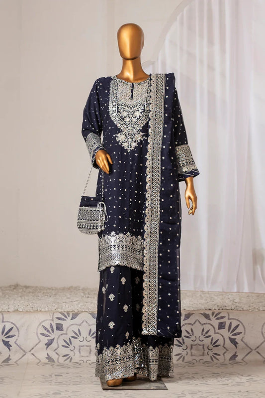 Picture of Saira Sultana - Long Shirt Plazo - Mah-Jabeen - Navy Blue - Available at Raja Sahib