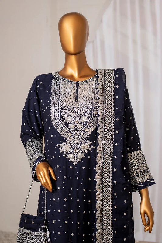Picture of Saira Sultana - Long Shirt Plazo - Mah-Jabeen - Navy Blue - Available at Raja Sahib