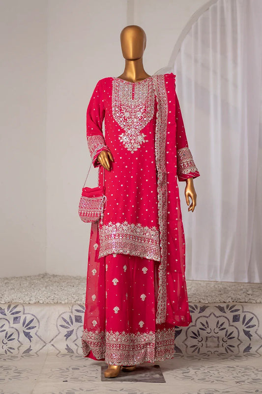 Picture of Saira Sultana - Long Shirt Plazo - Mah-Jabeen - Shocking Pink - Available at Raja Sahib