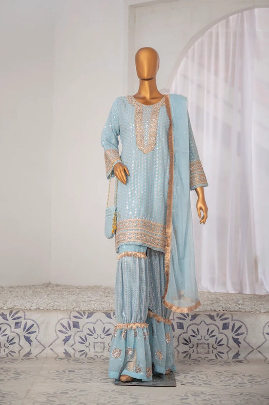 Picture of Saira Sultana - Gharara Collection - Roman - Ice Blue - Available at Raja Sahib