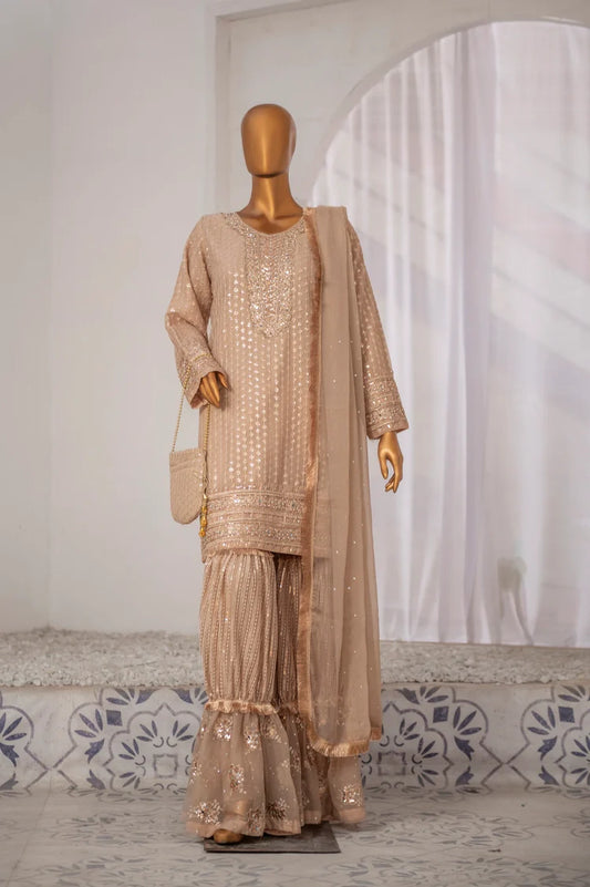 Picture of Saira Sultana - Gharara Collection - Roman - Sand - Available at Raja Sahib