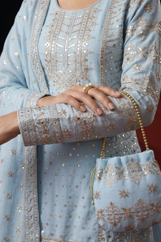 Saira Sultana - Saba - Ice Blue - 4 Piece