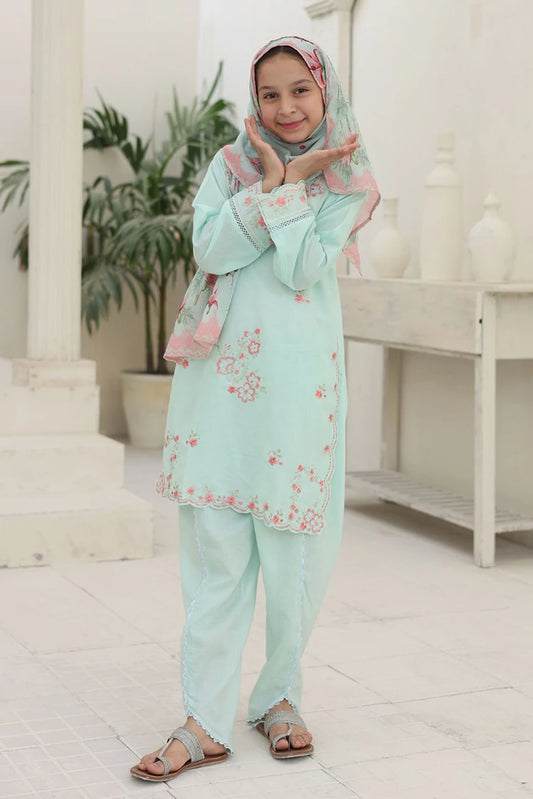 Suntex Fabrics - 3 Piece Embroidered Lawn Suit - Aqua Flora