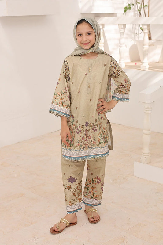 Suntex Fabrics - Khaki Printed Lawn Suit - 3 Piece