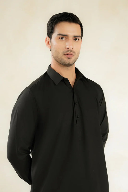 Divinely Crafted - Men Shalwar Kameez - Midnight Black