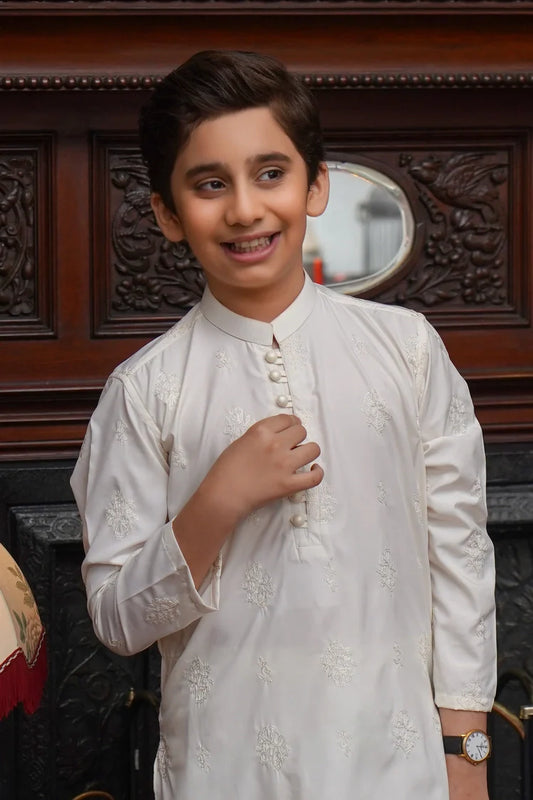 Picture of Maqsood Garments - Kid's Kameez Shalwar - Boski Off White - Available at Raja Sahib