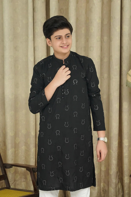 Picture of Maqsood Garments - Embroidered Kid's Kurta - Black - Available at Raja Sahib