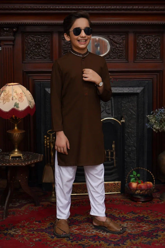 Picture of Maqsood Garments - Kid's Wash & Wear Kurta - Brown - Available at Raja Sahib