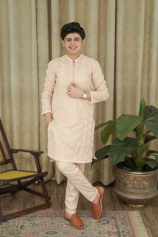 Picture of Maqsood Garments - Kid's Cotton Kameez Shalwar - Cream - Available at Raja Sahib