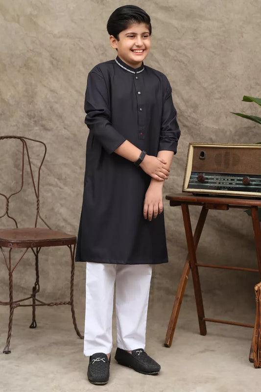 Picture of Maqsood Garments - Kid's Wash & Wear Kurta - Jade Black - Available at Raja Sahib