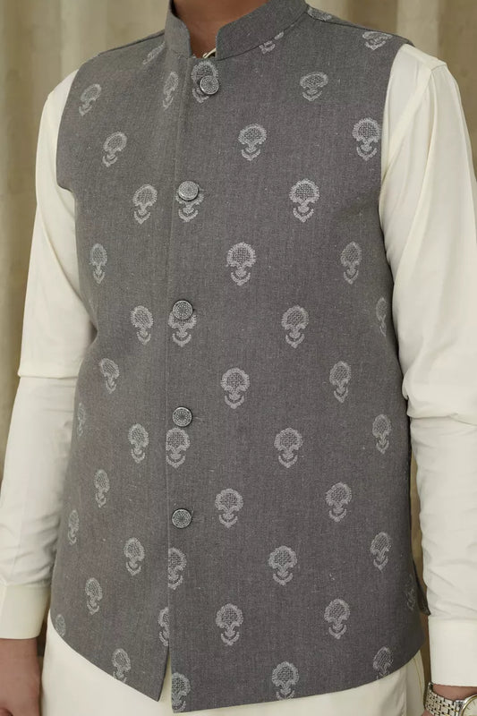 Picture of Maqsood Garments - Embroidery Kid's Waistcoat - Gray - Available at Raja Sahib