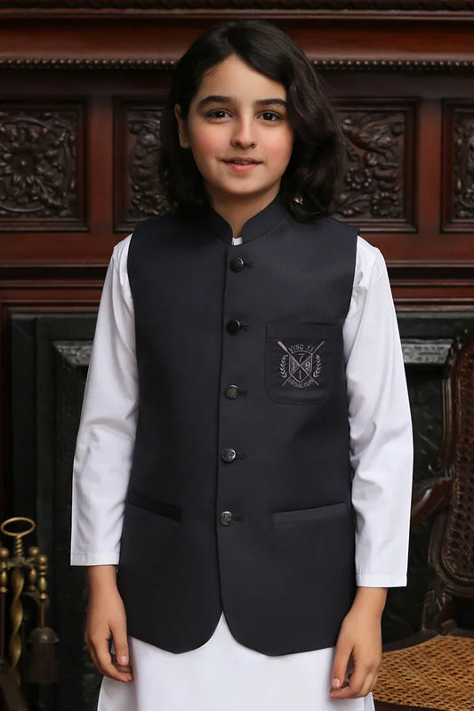Picture of Maqsood Garments - Kid's Tropical Waistcoat - Charcoal Gray - Available at Raja Sahib